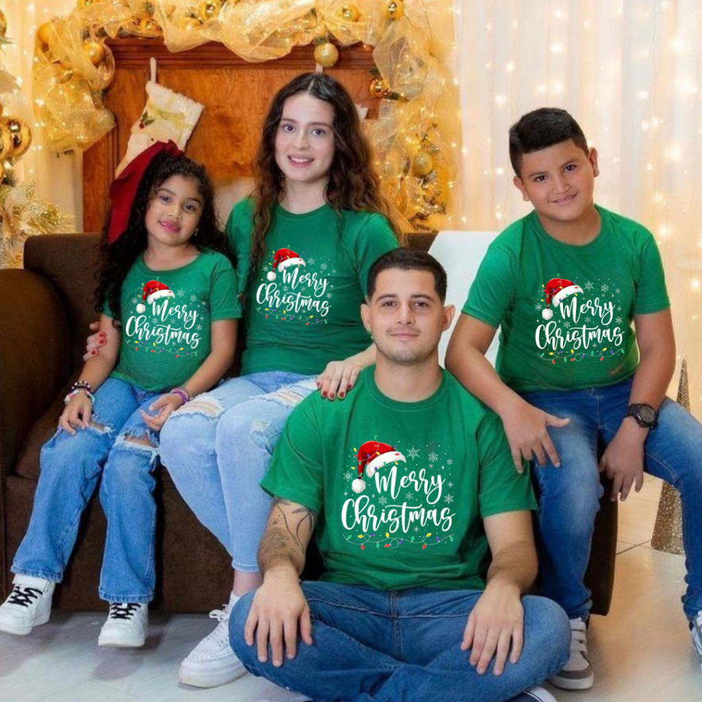 Camiseta Infantil e Adulto Merry Christmas Família Feliz Natal Personalizada Festas Final Do Ano
