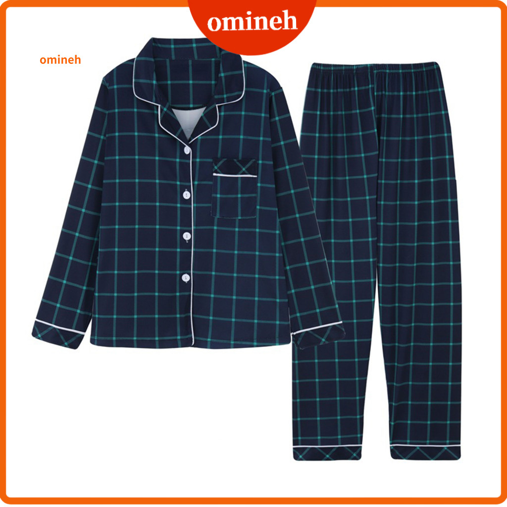 Lightweight Loungewear Set Pajama with Shirt-style Cardigan Family Christmas Pajamas Matching Plaid Long Sleeve Button-d