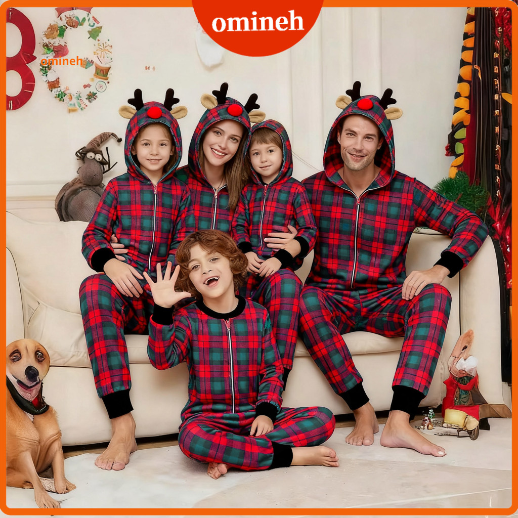 Family Christmas Matching Sets Parent-child Pajamas Set – Elk Snowflake Print Long Sleeve Jumpsuit Cozy for Holiday