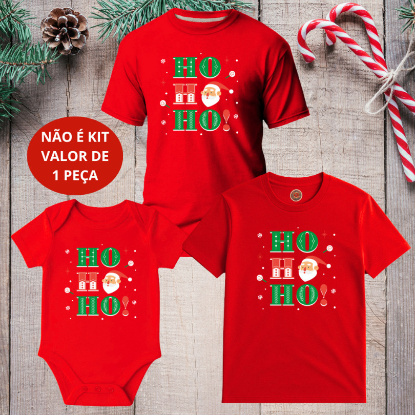 Monte seu kit Camiseta Adulto, Infantil e Body Bebê Unissex Natal Merry Christmas HO HO HO NÃO É KIT - 1 PEÇA