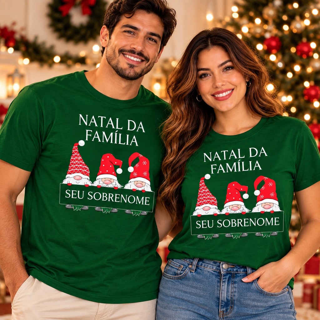 Kit Camisetas Natal Família Personalizadas Sobrenome Merry Christmas Fim de Ano
