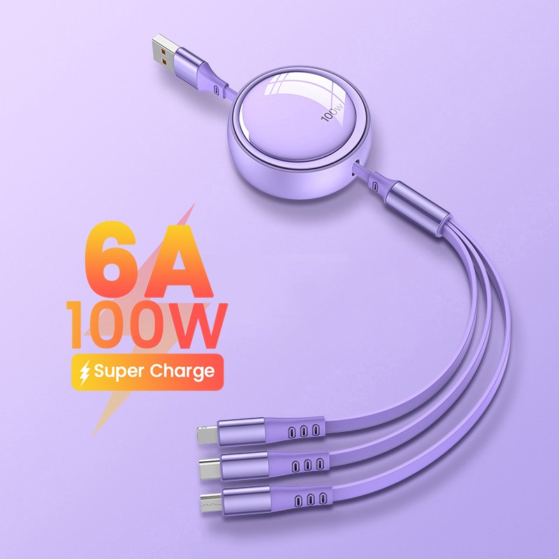 Entrega Rápida À Prova De3 Em 1 6A 100W Cabo De Carregador Rápido Tipo C Para Huawei Honor Portátil Retrátil Micro USB i