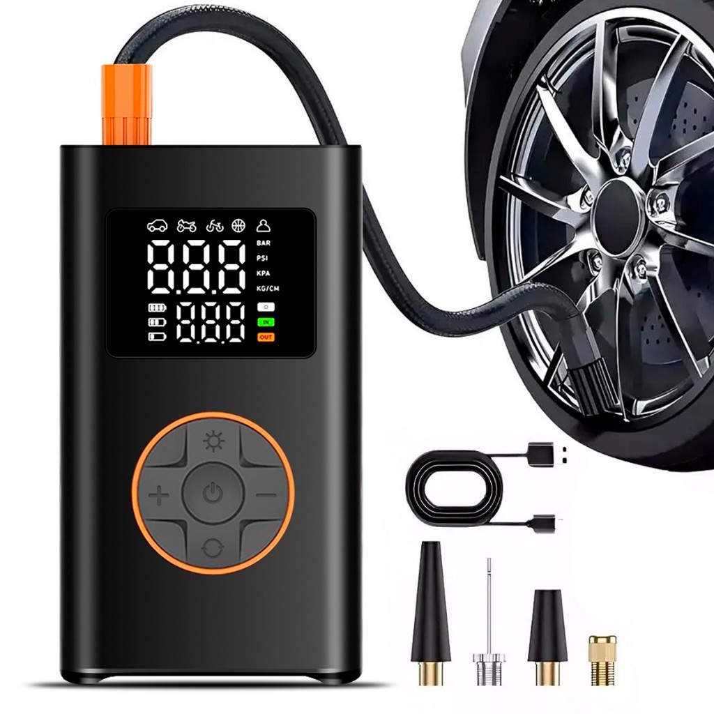 compressor Digital Portátil 80W Potente c/ Bateria 4000mAh e Powerbank