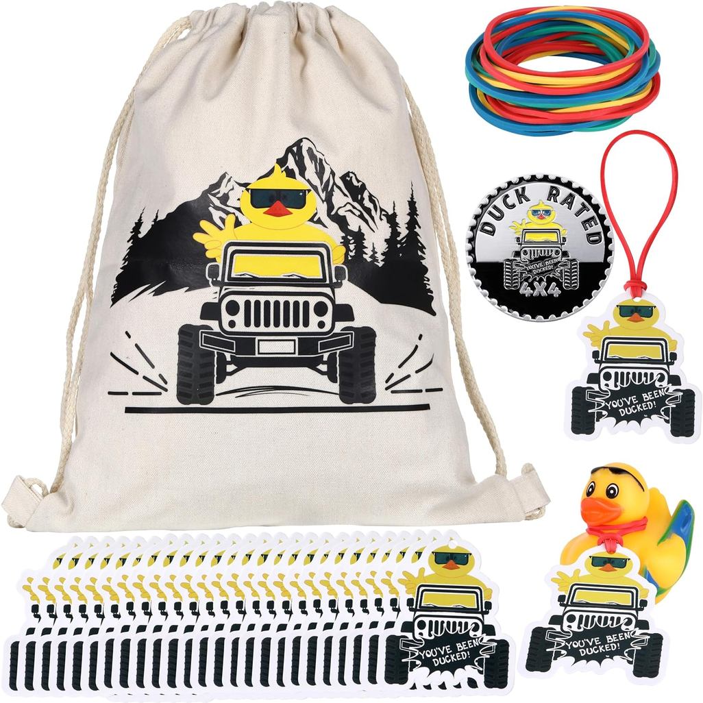 YAROMO Ducking Drawstring Bag with Duck Rated Car Emblem Ducking Tags Rubber Bands - Great Gift for Jeep SUV W