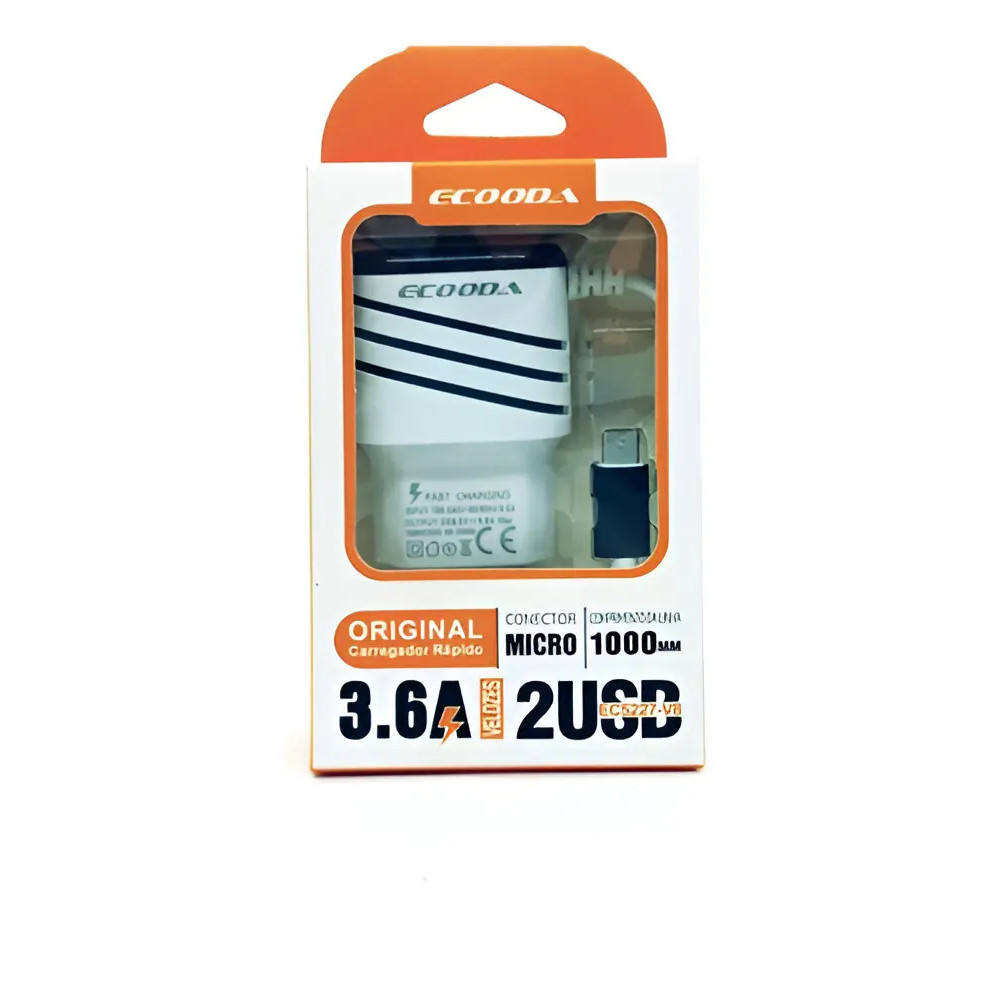 Carregador Ecooda V8 Quick Charging 3.6a 2+usb Cor Branco