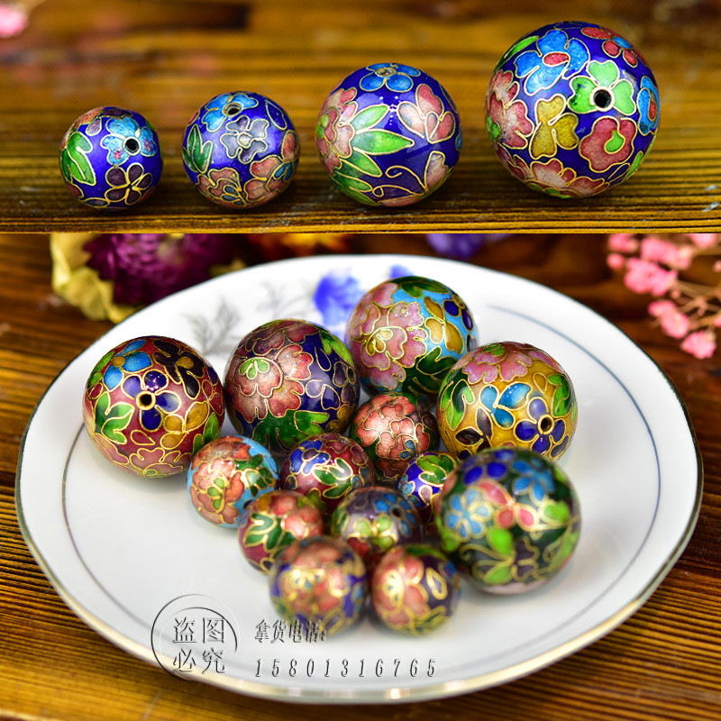 70s pequim Cloisonne bens antigos prata azul contas grandes contas redondas 25mm30mm camisola corrente pingente acessóri