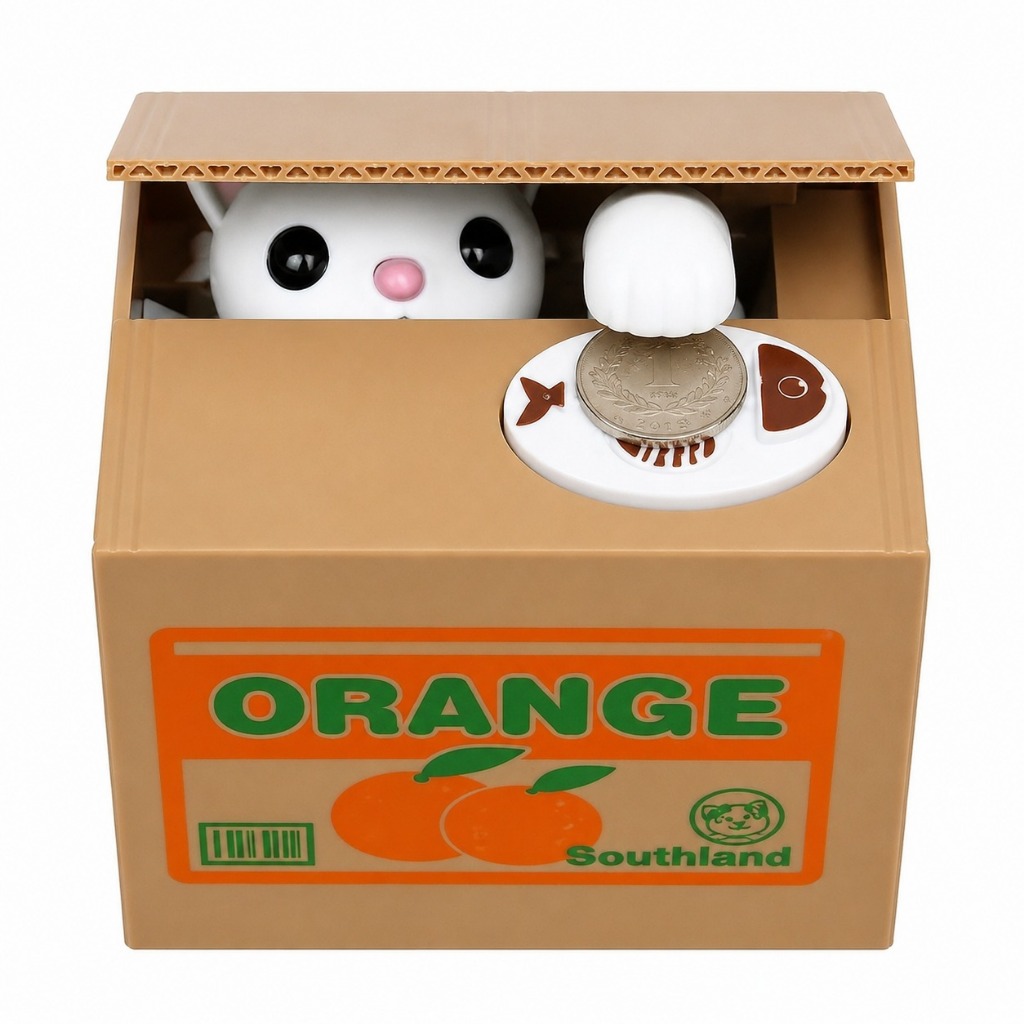 Cofrinho Gato Ladrão Come Moedas Automático Caixa Economia Infantil