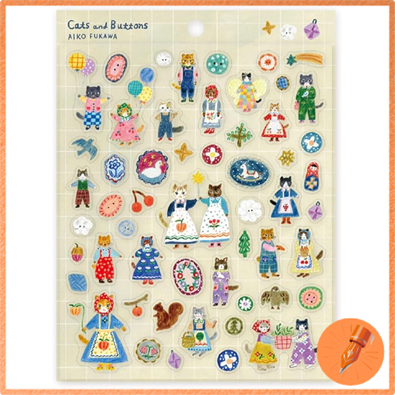 Hyougensha Cozyca Products Transparent Stickers by Aiko Fukawa Rabbit Garden, Cats and Buttons, and Neck Tie Collection