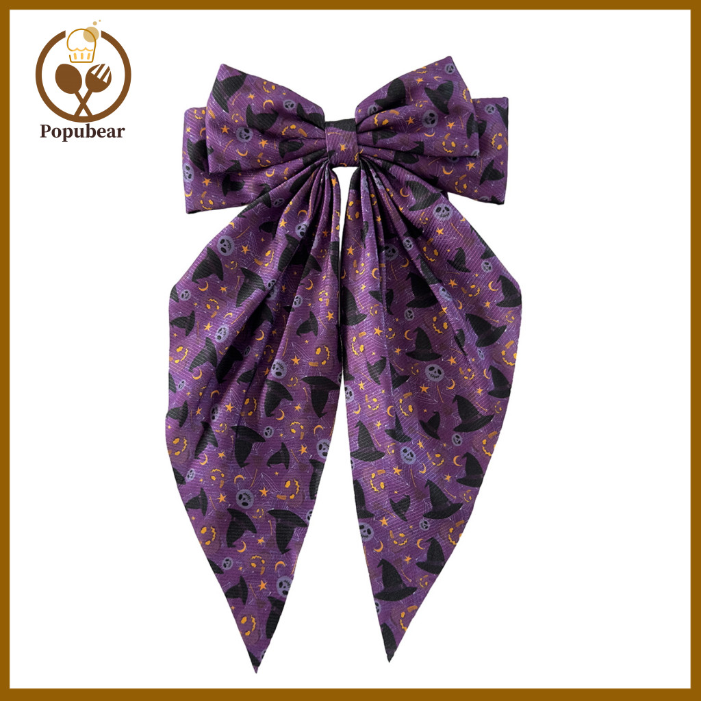 Witch Hat Hair Clip Halloween Hairpin Satin Bows for Women Girls – Ribbon Clips with Pumpkin Ghost Spider Web Designs