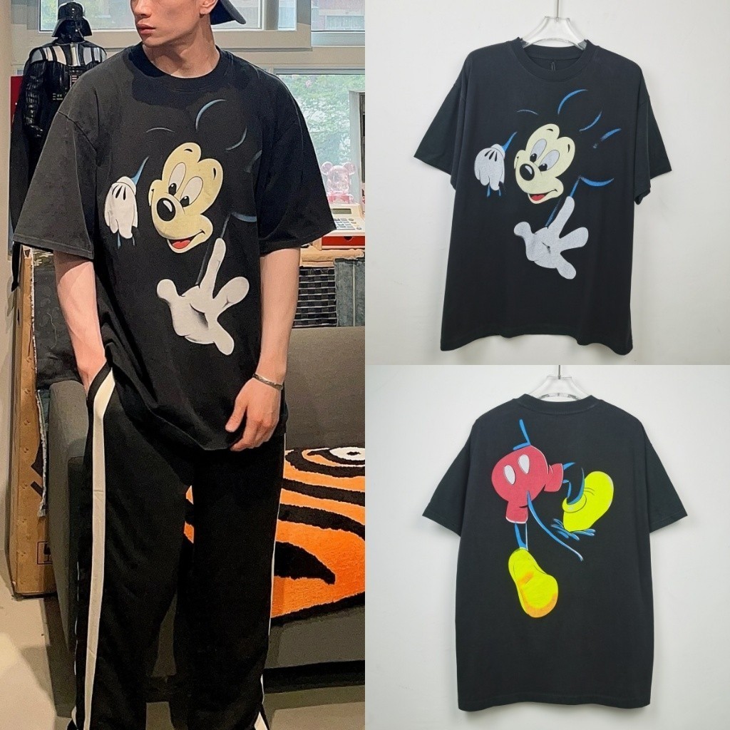 Mickey Mouse Retro Cartoon Street Vintage T-shirt De Manga Curta Solta Para Homens Casal Tee Oversize