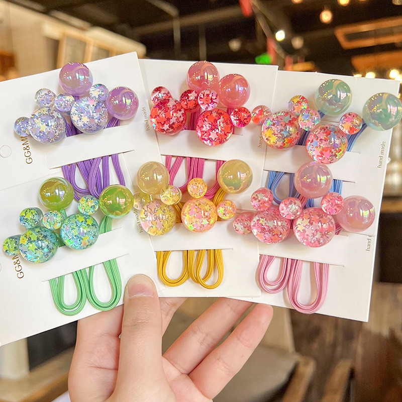 2PCS Lovely Cartoon Mouse Head Girls Elastic Hair Bands Princesa Acessórios De Cabelo Para Crianças Laços Baby Headwear