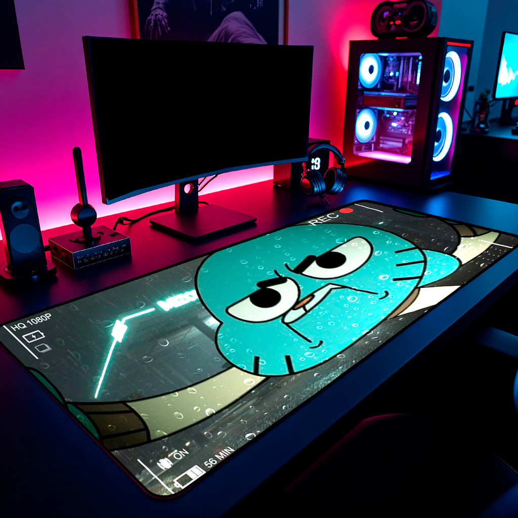 Mouse Pad Gamer Gumball Cartoon 65x30cm 80x40cm 90x50cm 120x60cm Borda Costurada