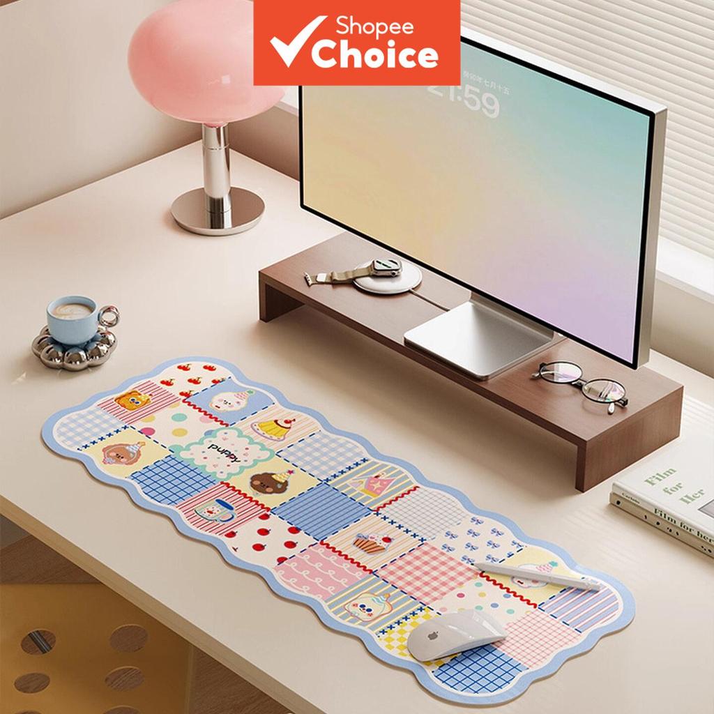 Mouse Pad Cartoon Coreano, Tapete de Mesa Longo Fofo para Escritório, Apoio para Teclado, Protetor de Couro