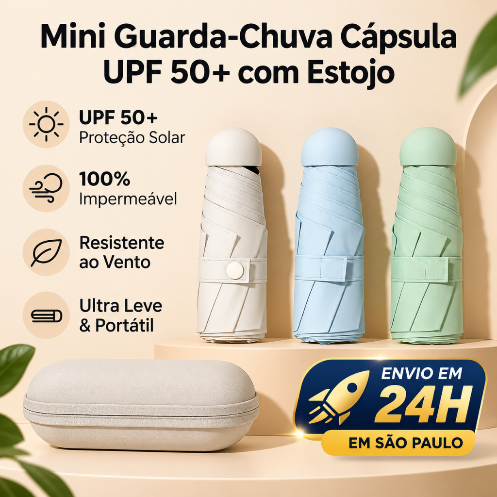 Mini Portable Folding Umbrella Ultra Light Capsule with Case – UV Protection