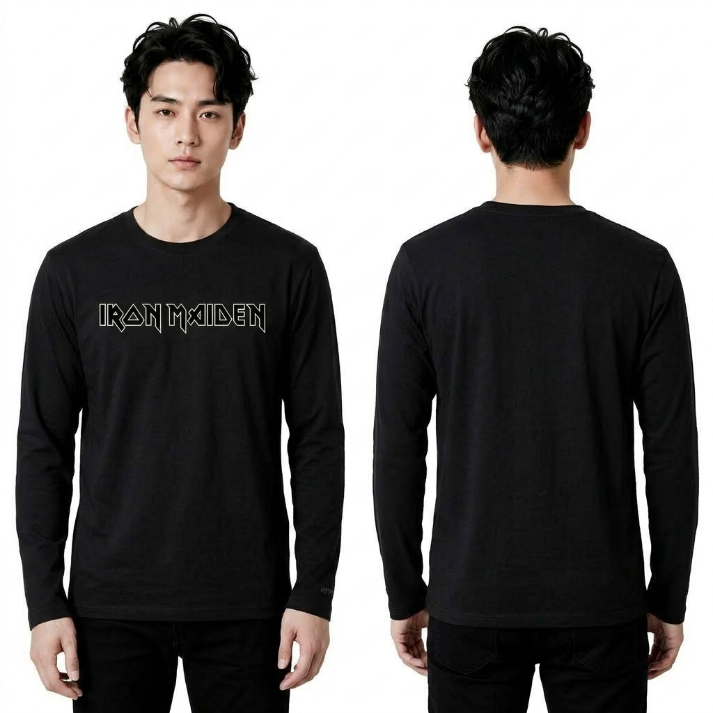 Camiseta Iron Maiden Regular Fit O Neck Unissex Manga Longa Algodão Penteado 30s Music Band