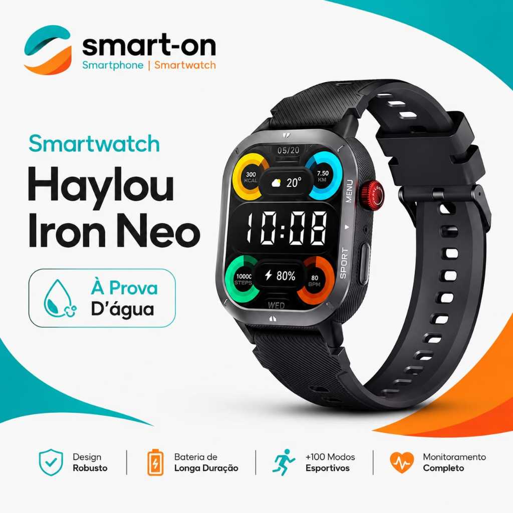 Smartwatch Haylou Iron Neo Original | À Prova D’Água | Monitor Cardíaco | Esportivo