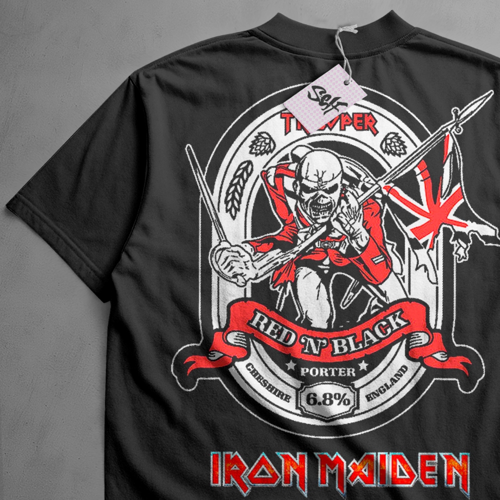 Camiseta Oversized Iron Maiden Red N Black Caveira Band Rock Metal Music Camisa 