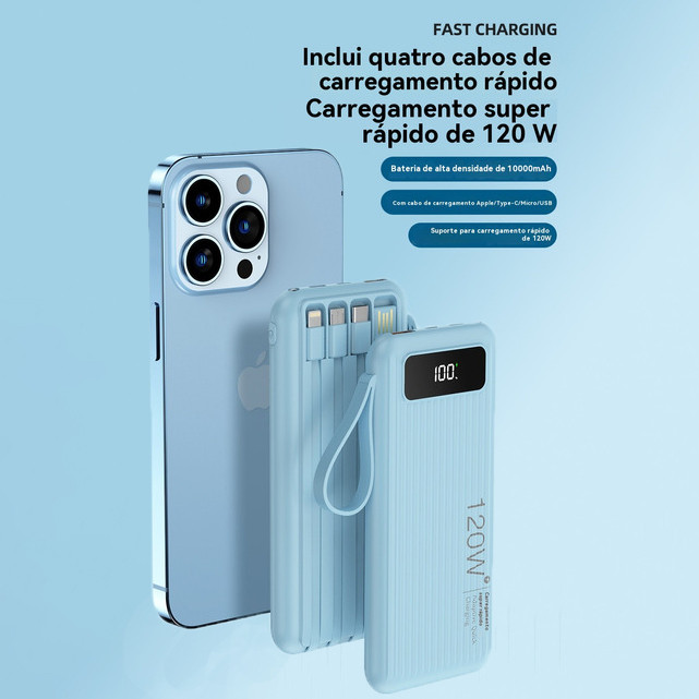 Portátil 10000mah Carga Rápida Banco De Energia Com 4 Fios