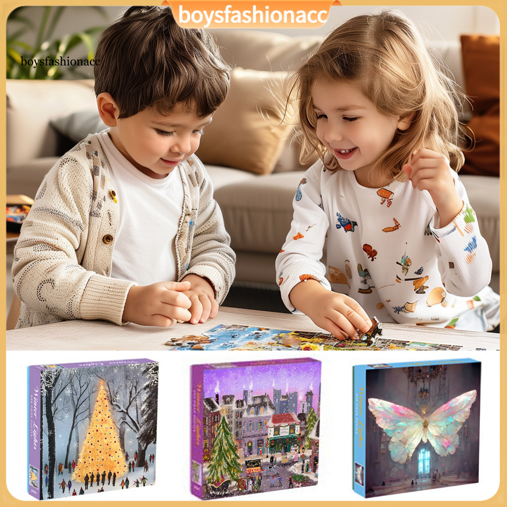 500pcs Christmas Jigsaw Puzzle Set – Four Seasons Cityscape Designs Educational Challenging Family Game Holiday Party