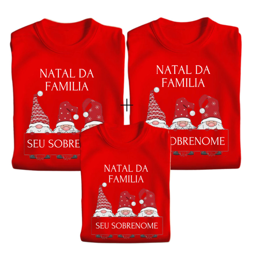 Kit 3 Camisetas Personalizadas Natal da Família Sobrenome Merry Christmas Festa Fim de ano