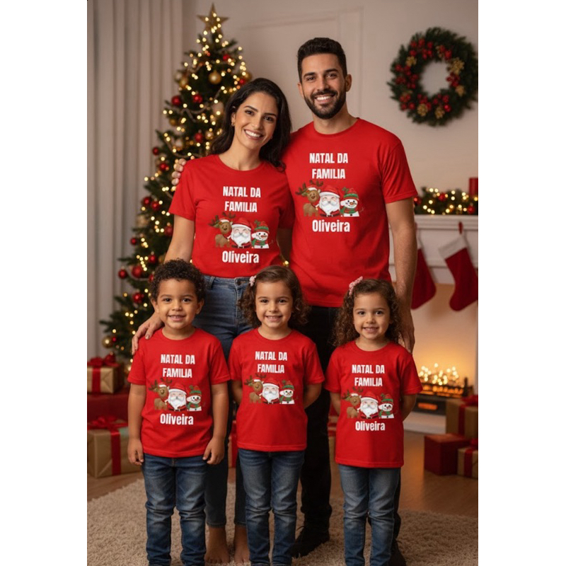 Camisetas Personalizadas Natal da Família (Coloque seu Sobrenome aqui) Merry Christmas natal Festa Fim de ano