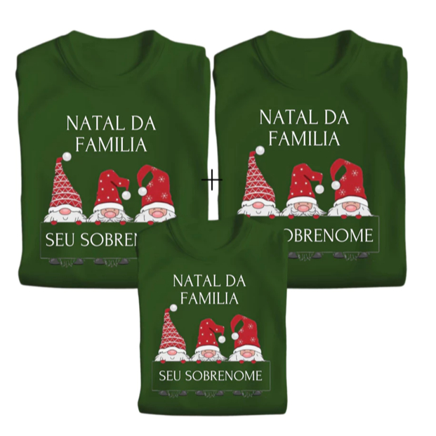 Kit Camisetas Personalizadas Natal da Família Sobrenome Merry Christmas Festa Fim de ano
