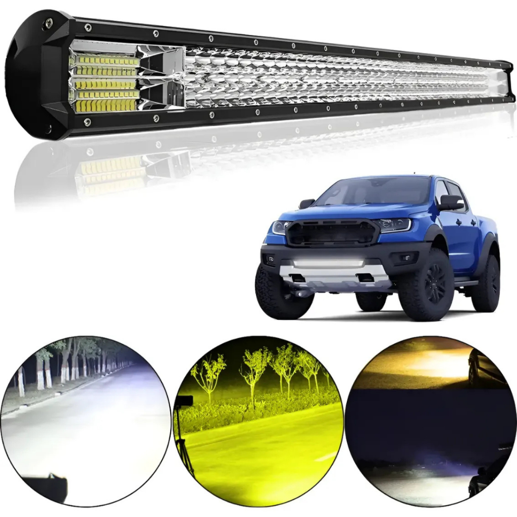 Barra de LED 432W 80cm Dual Color Off Road Spot Flood Bivolt 12V/24V Branco Amarelo