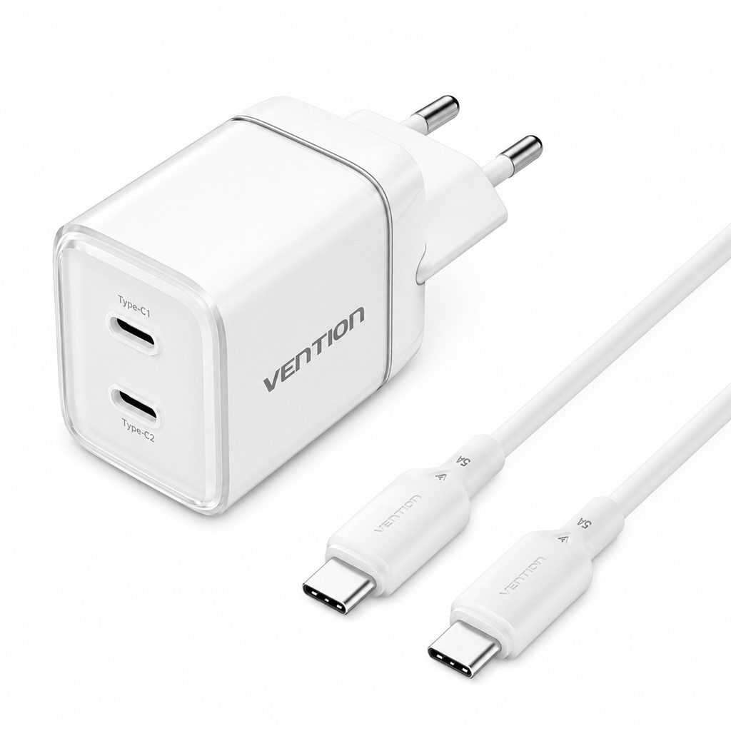 Kit Fonte Parede Carregador Turbo GaN 45w Duplo Usb Vention