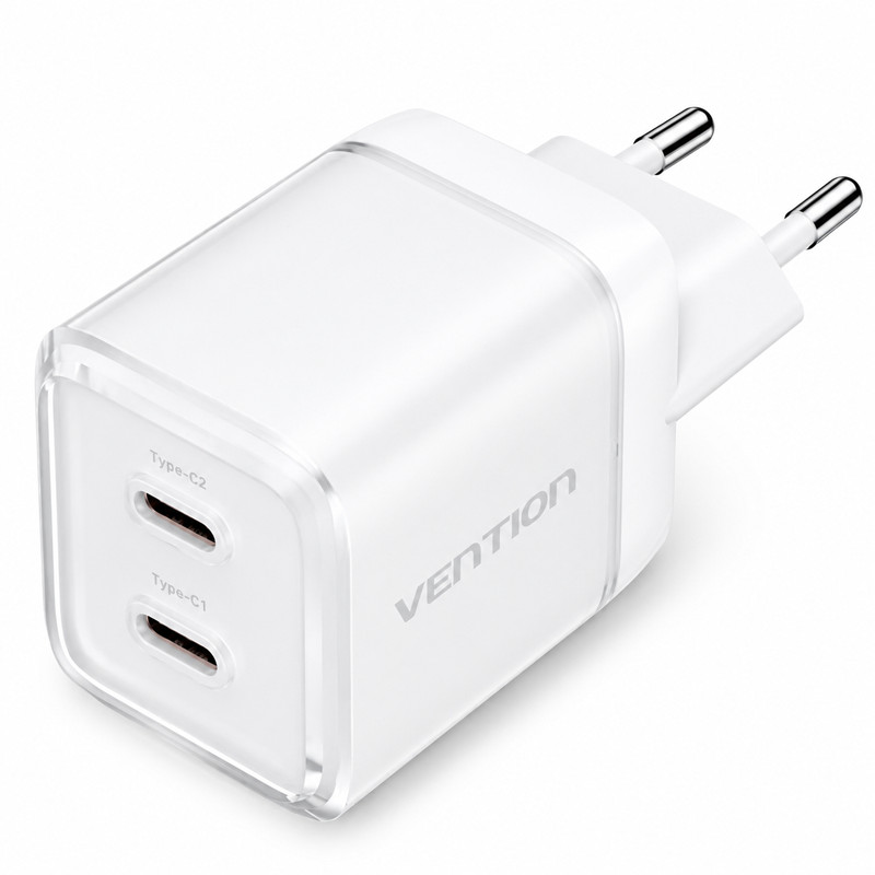 Carregador Turbo Vention 45w Gan 2xUSB-C p/ Iphone e Samsung