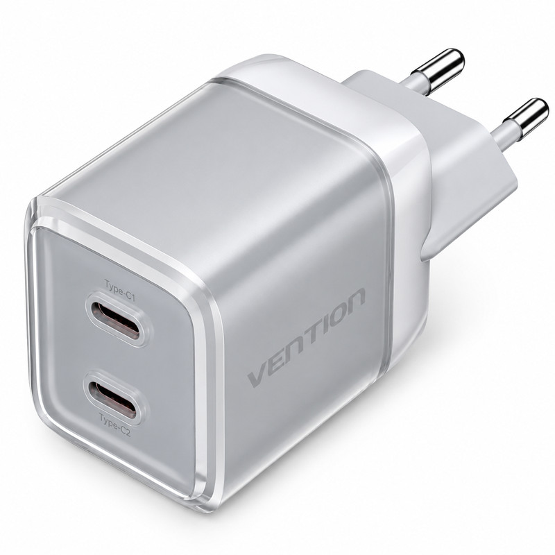 Fonte Parede Carregador Turbo GaN 45w 2x USB-C PD Vention
