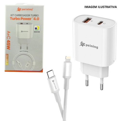 Carregador GaN 45W USB Tipo C e USB-A Carregamento Rápido