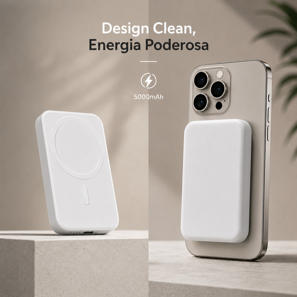 Bateria Portátil Power Bank por Indução 5000mAh  Branco