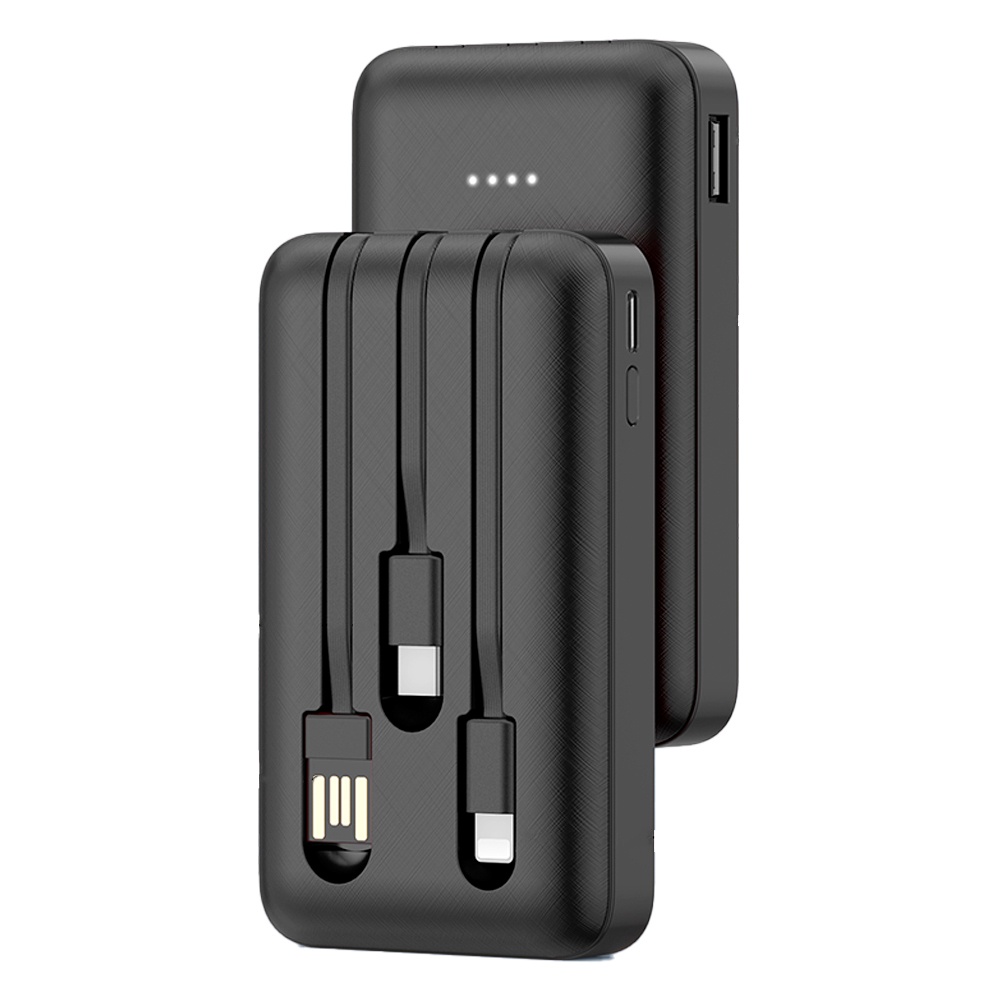 Power Bank 5000mAh 1Hora Portátil Cabo Integrado Preta
