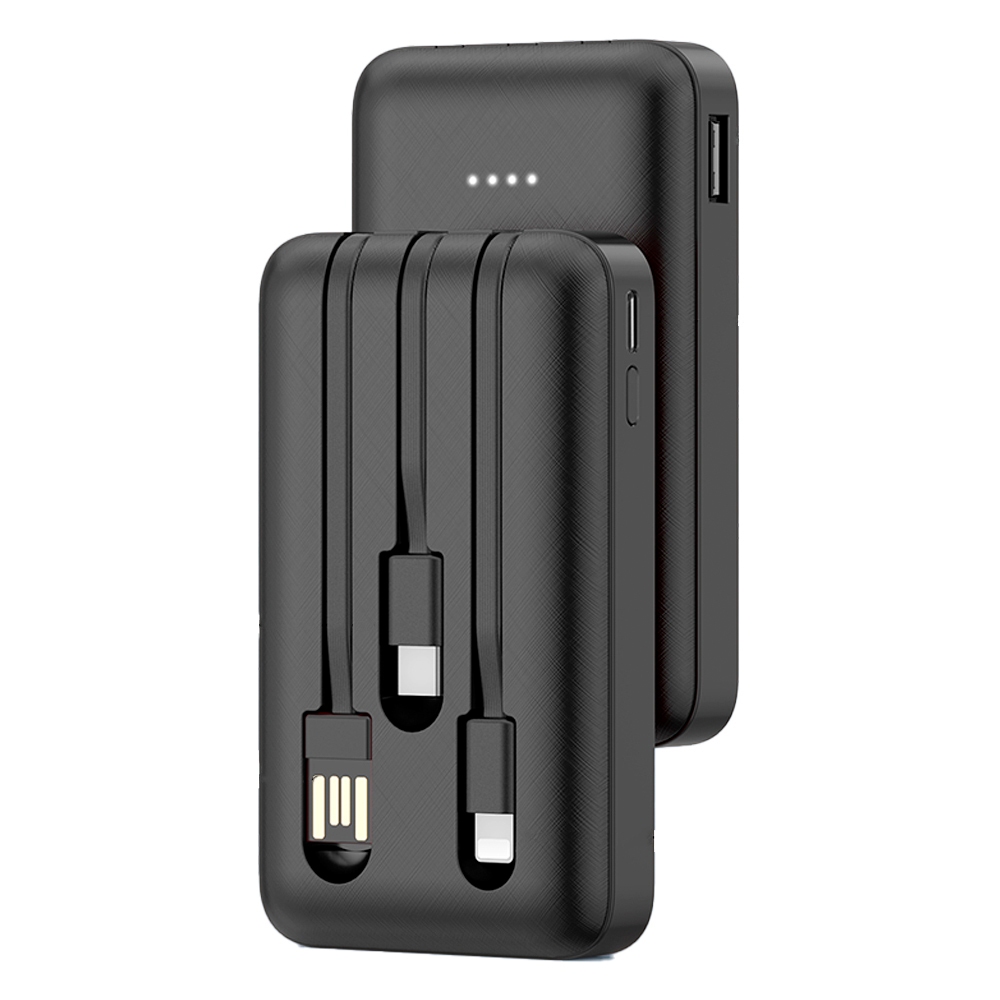 Power Bank 5000mAh 1Hora Portátil Cabo Integrado Preta