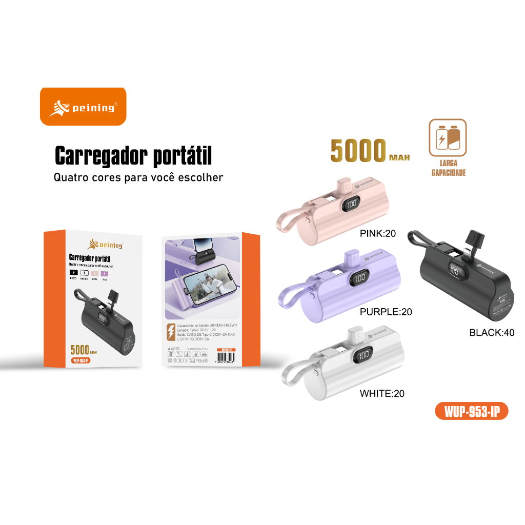 Peining Mini Carregador Móvel Portátil Power Bank 5000mah WUP-953