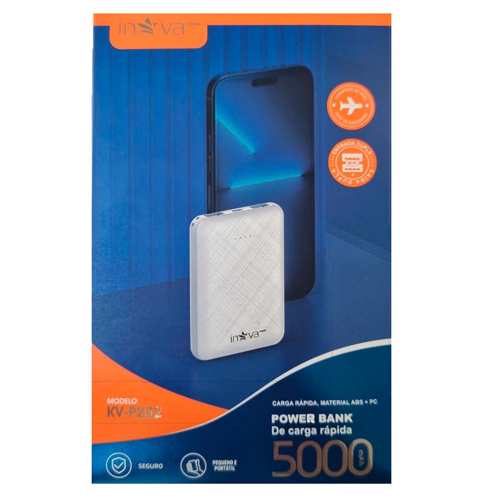 Bateria Slim Portátil Powerbank Inova 5000mAh KVP202 Carga Rápida