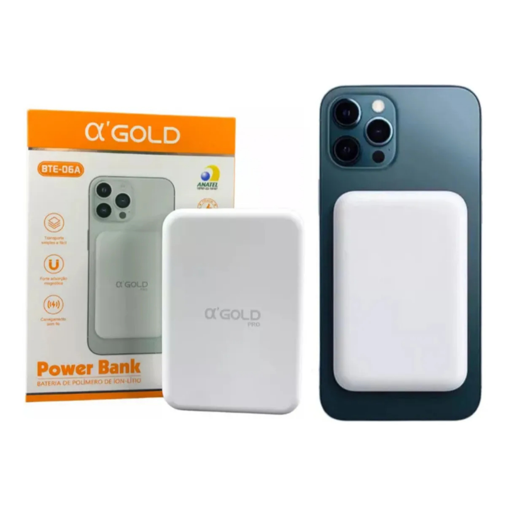 A'gold Power Bank 5000mAh 7,5W Bateria portátil rápida Cabo integrado Compatível com todas as séries de celulares