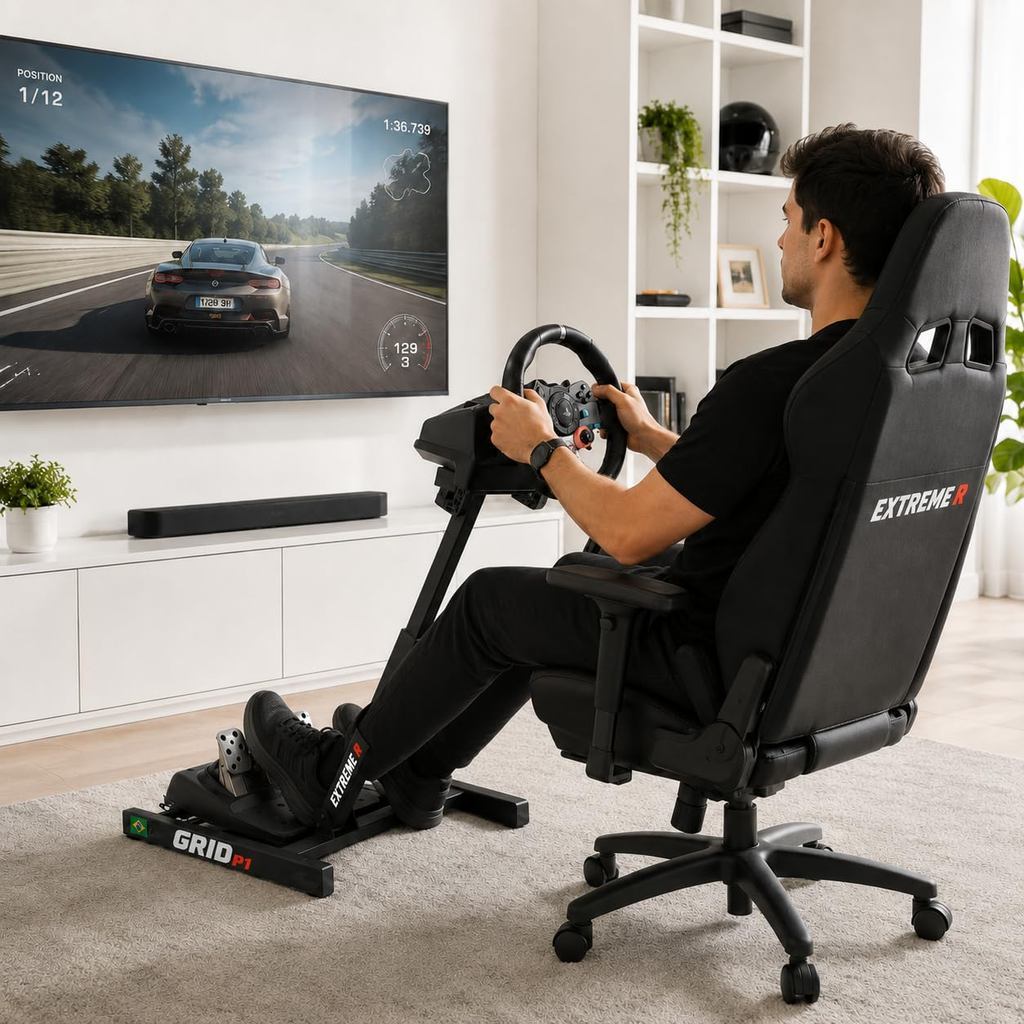 Suporte para Volante de Corrida Logitech Dobrável Simulador Grid P1 Extreme R Trust Max