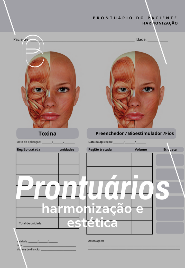 Prontuários para harmonização facial e estética corporal. Fichas de atendimento