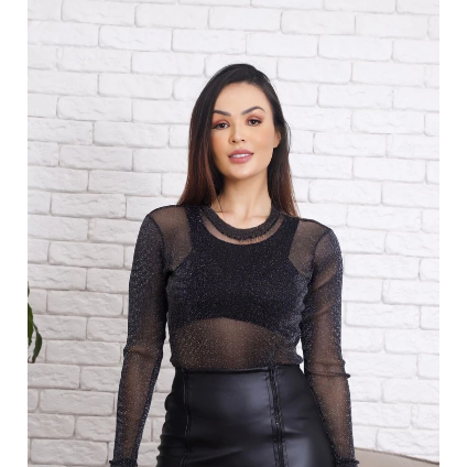 Body de Tule Manga Longa Liso ou Estampado Animal Print Zebra ou Onça