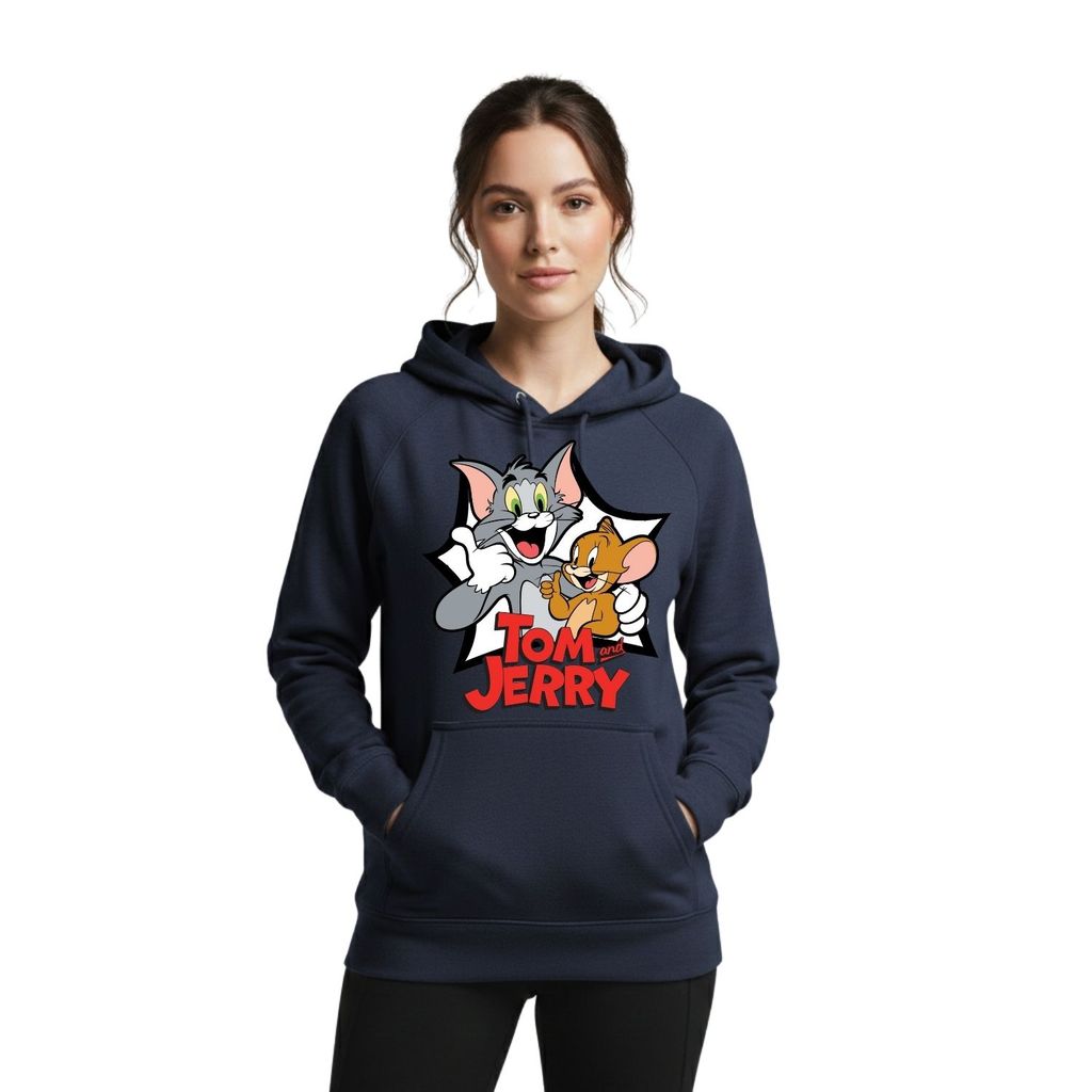Moletom Canguru Tom e Jerry Feminino Estampa Cartoon Clássico Personagens Desenho Animado Casual Confortável