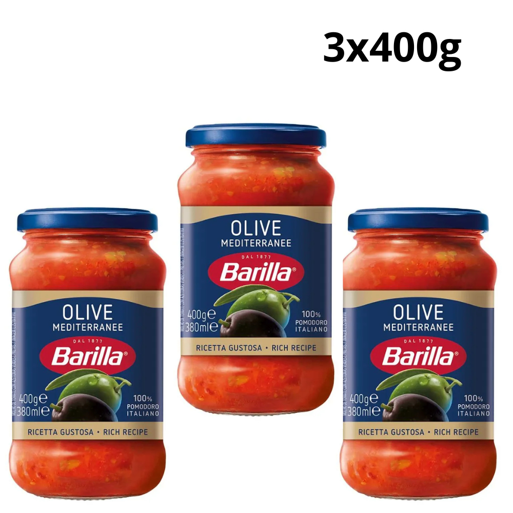 Kit 3 Molho Tomate Italiano Olive Barilla 400g – Tomates Azeitonas Selecionadas Estilo Mediterrâneo
