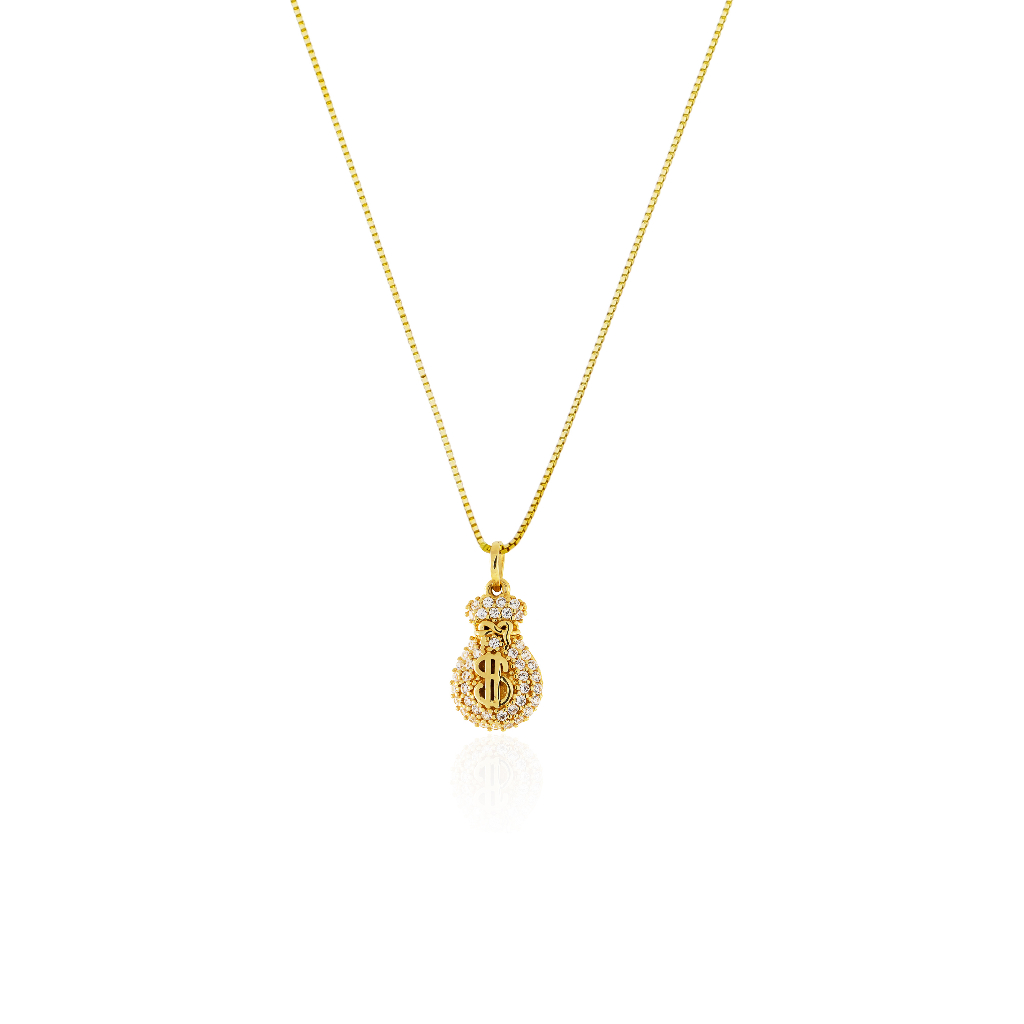 Pingente Saco de Dinheiro Ouro 18k Fortuna 2 Cores