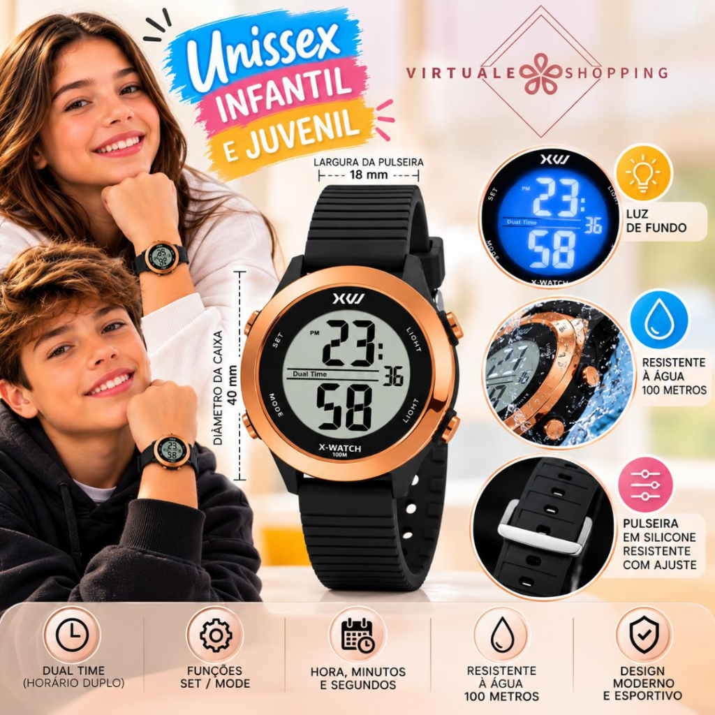 Relógio Bicolor X-watch Preto Adolescente Unisex Xfppd083w