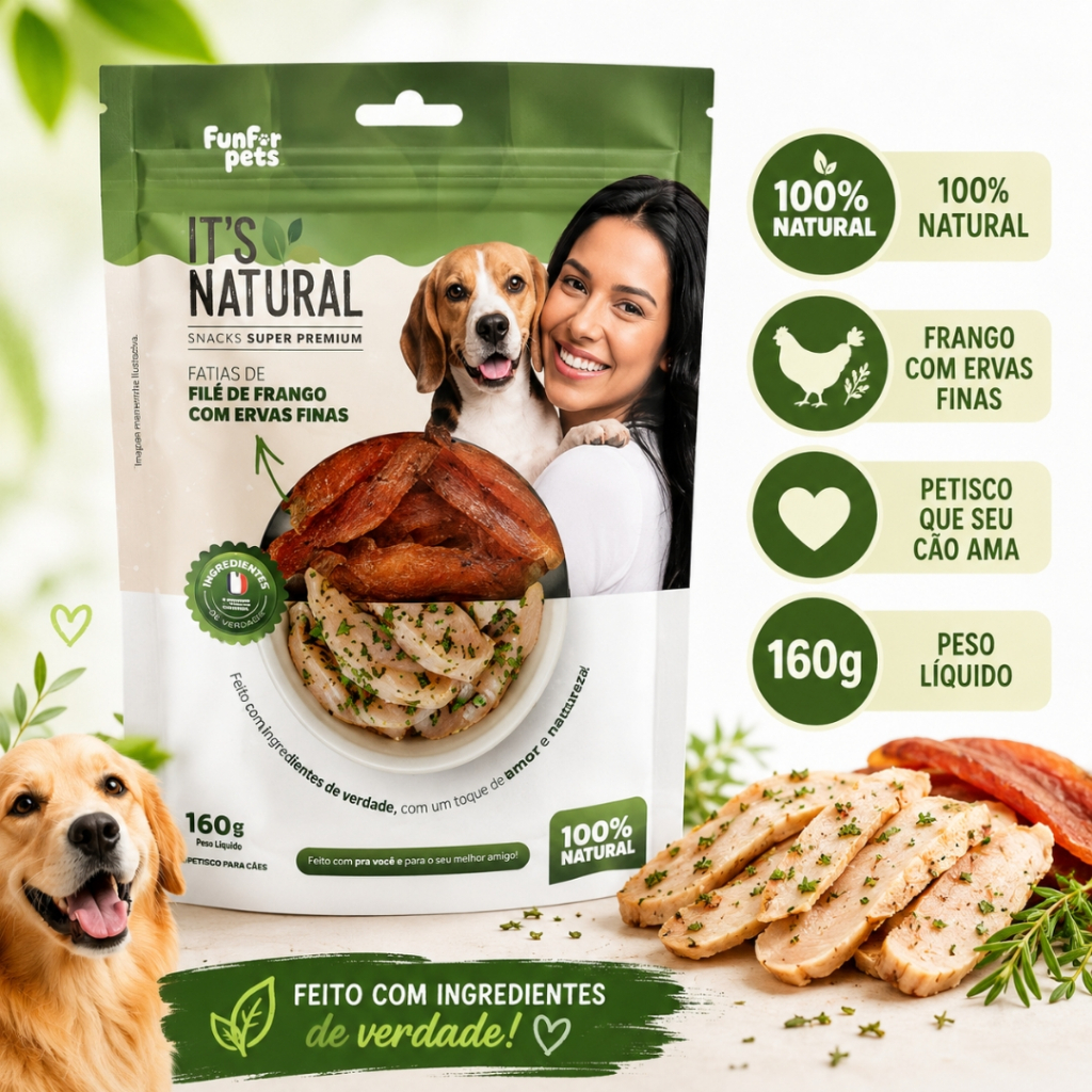 Petisco Natural para Cães It’s Natural Fatias de Filé de Frango com Ervas Finas 160g