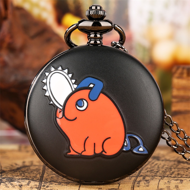 Vintage Loverly Cartoon Pattern Unisex Kid Quartz Analog Pocket Watch with Chain Gift