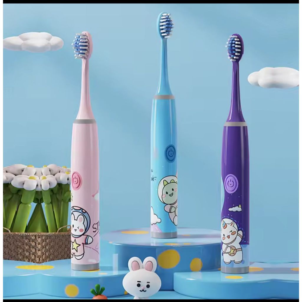 Escova Dental Elétrica Ultra-Sônica Para Crianças Acústica Onda Fofa Cabelos Suaves Dupla Face Limpa Cuidados