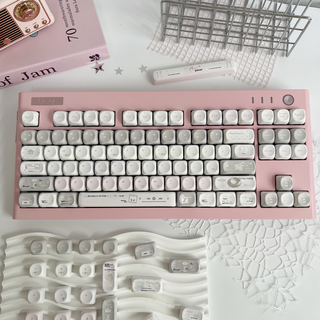 Kawaii Doce Francês Sonho MOA Perfil Keycap Conjunto 130 Teclas PBT Sublimação De Tinta Personalizado Bonito Keycaps Par