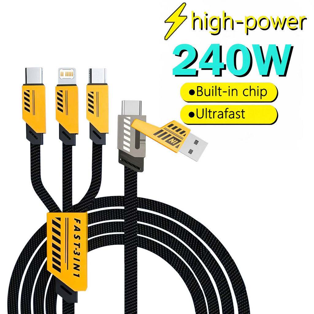 Cabo De Carga Rápida 3 Em 2 100 W Micro USB TypeC Dados Para Celular iPhone Huawei Xiaomi Redmi Samsung HONOR Infinix OP