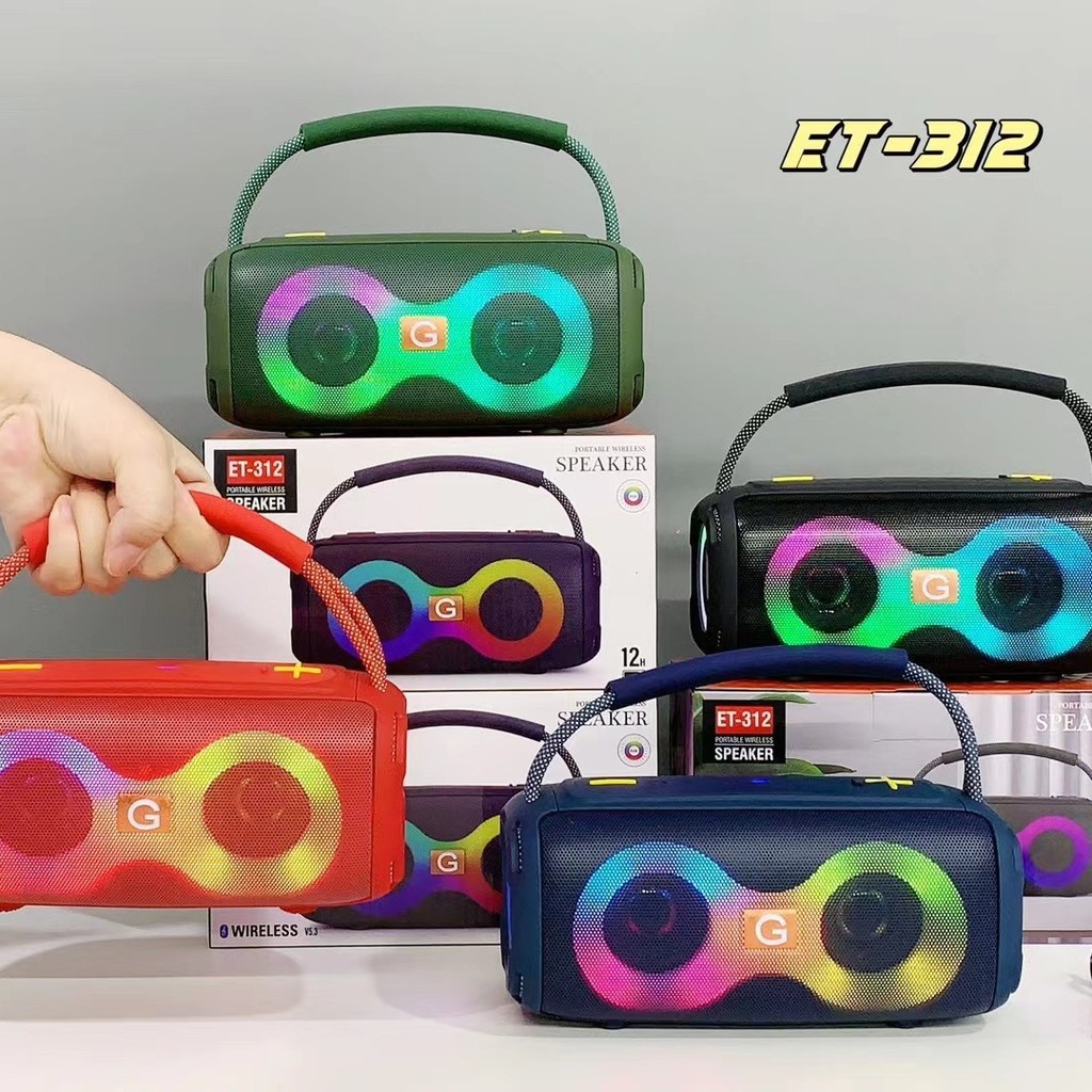 Novo Alto-falante Bluetooth Sem Fio ET-312 com Luzes RGB, Subwoofer Portátil para Uso Externo com Slot para Cartão QTVA